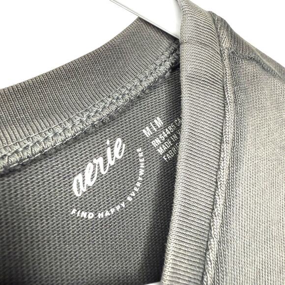 Aerie Short Sleeve Twisted Front Cropped Top Lightweight Gray Women M - Picture 3 of 4